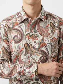 画像4 [TEXTA テクスタ] 麻プリントペーズリー・ベージュ系 #8448