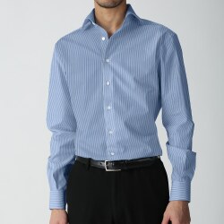 [カルロリーバ] ポプリンテラ・160番双糸サウザンドストライプ-ブルー #calroriva_115616_写真4