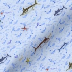 裏替え仕様 [レジウノ] 魚柄プリント-ブルー #345 オーダーシャツ生地