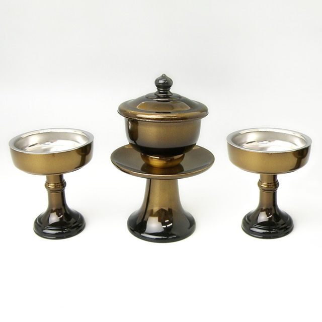 高級銅器 仏茶器 コハク 3具足セット