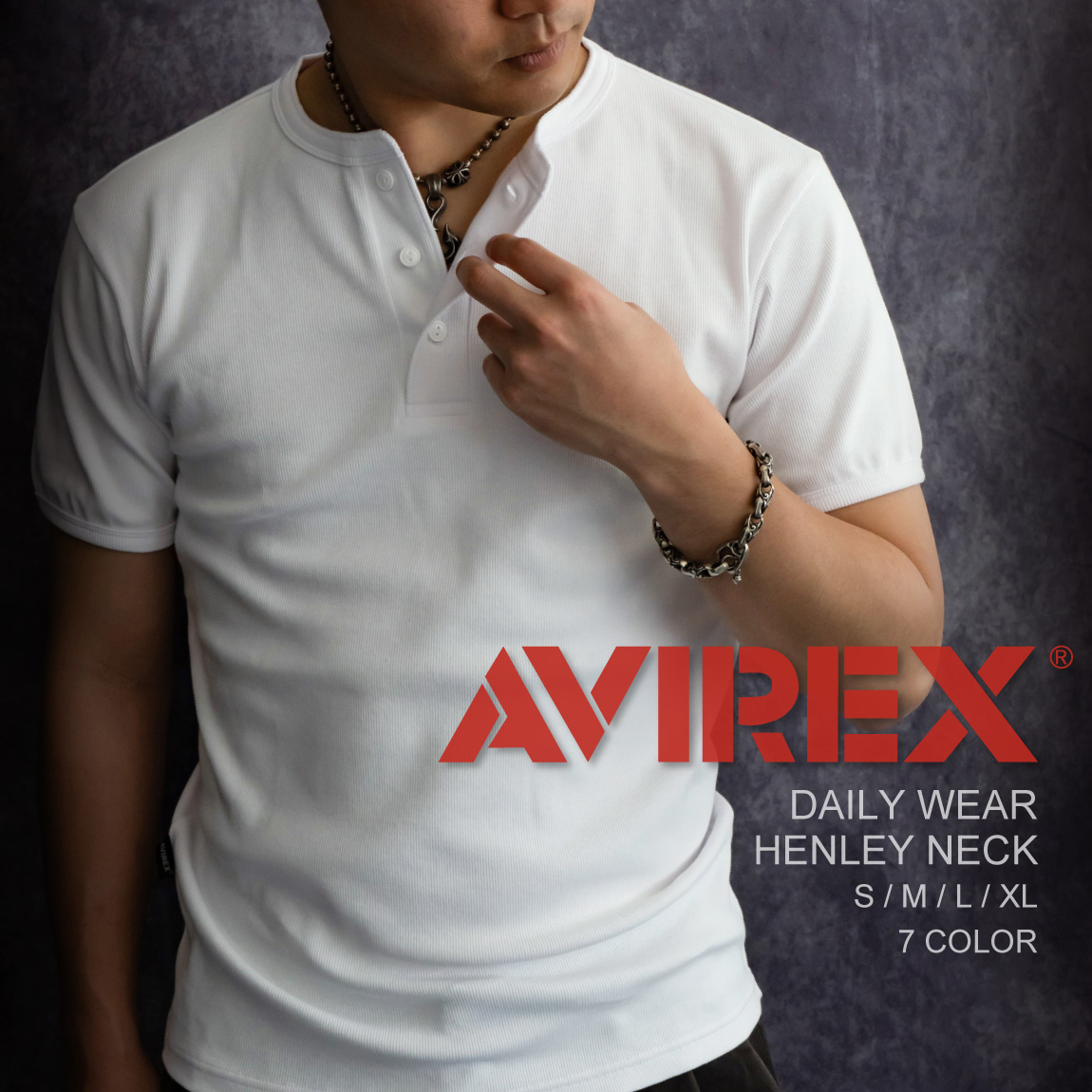 AVIREX アビレックス アヴィレックス ヘンリーネック 半袖 Tシャツ 限定別注色入荷 ( 当店限定ハンドタオル付 ) 国内正規販売店 ミリタリー 父 彼氏 肉厚T  筋トレ マッチョ ジム 丈夫 透けない ( 7834934019（6143504 )