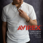 AVIREX アビレックス アヴィレックス ヘンリーネック 半袖 Tシャツ 限定別注色入荷 ( 当店限定ハンドタオル付 ) 国内正規販売店 ミリタリー 父 彼氏 肉厚T  筋トレ マッチョ ジム 丈夫 透けない ( 7834934019（6143504 )