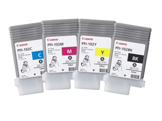 CANON iPF510・610・605L　インク染料　各色(130ml) - PFI-102BK_102C_102M_102Y