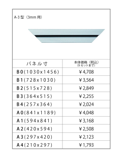 PriceListA-3(アルミフレーム　A-3型(3mm用)　B0サイズ～A4サイズ 価格表)