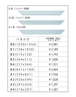 (アルミフレーム　A型(シルバー筋無) AS型(シルバー筋有) A-5型(5mm用)　B0サイズ～A4サイズ 価格表)