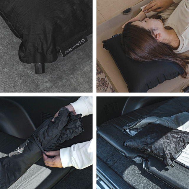 nishikawa AiR ブラック枕・ピロー 収納バッグ付き インフレータブルピロー 枕 ピロー 収納袋付き 軽量 ブラック 黒