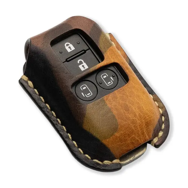 【予約 受注生産】 スズキ車汎用 2ホール 4ボタン パワースライドドア車対応 スマートキーカバー 本革 本皮 レザー レザーキーカバー アクセサリー SUZUKI リレーアタック 非対応 LANGES LEBEN ランゲスレーベン スペーシア カスタム ギア ワゴンR など 【ゆうパケ送料無料】