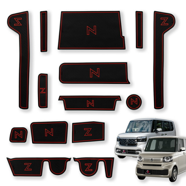 N-BOX N-BOXカスタム JF5 JF6 ラバーマット 14p ホワイト レッド