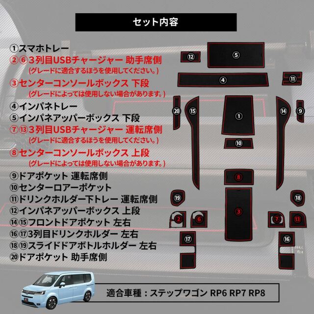 ステップワゴン RP6 RP7 RP8 ラバーマット 20p コンソール ドリンク