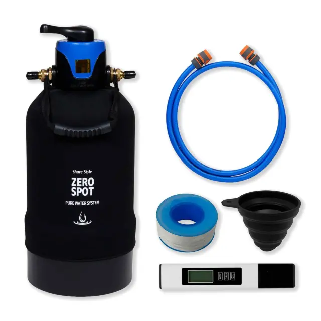 汎用 SHARE STYLE ZEROSPOT プレミアムカーケア 洗車用純水器 （イオン交換樹脂10L充填済み） オリジナルカバー付き ミネラル除去 不純物除去 イオンデポジット防止 水シミ防止 掃除 すすぎ コーティング長持ち 洗い流し
