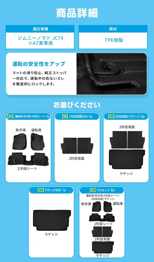 ジムニーノマド JC74 3Dフロアマット 運転席助手席と2列目 2列目背面