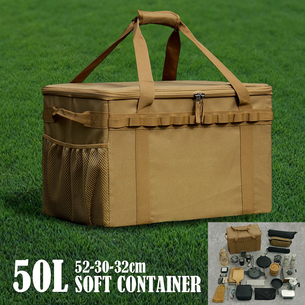 ソフトコンテナ ツールボックス ギアコンテナ 収納 ボックス 折り畳み アウトドア コンテナボックス 汎用性の高い収納 スッキリ収納 防水 撥水 チャコールブラウン キャメル アースカラー カーキ サンドカラー 大容量 約50L キャンプ 車中泊