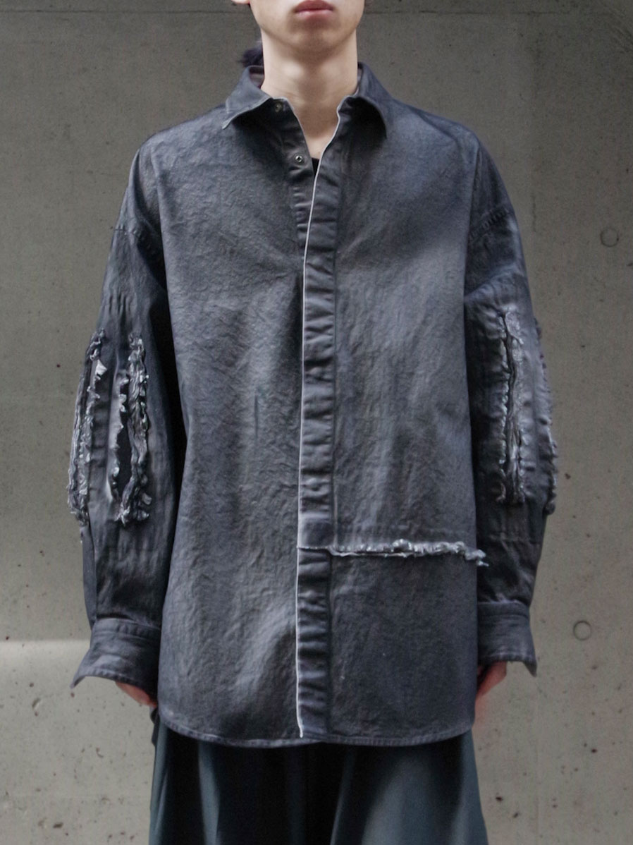 ALMOSTBLACK "COATING DENIM SHIRT" - BLACK