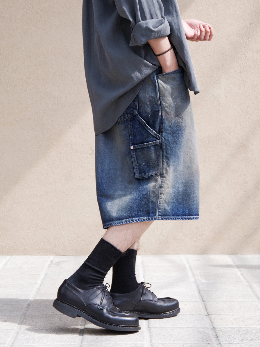 ANCELLM "DENIM PAINTER SHORTS" - INDIGO