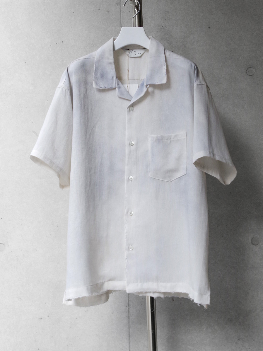 ANCELLM "MELANGE OPEN COLLAR SS SHIRT" - WHITE