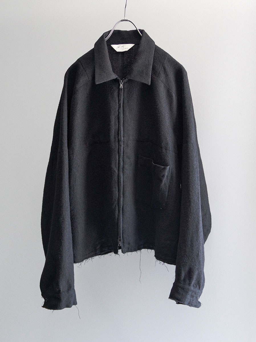 ANCELLM "SHRINK WOOL SHORT ZIPUP SHIRT JACKET" - BLACK