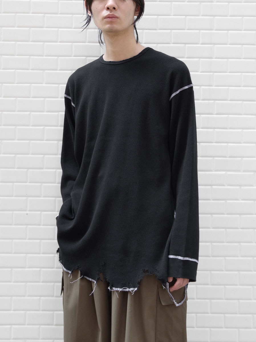 下着・アンダーウェア DAMAGE WAFFLE CREW LS T-SHIRT/GREIGE ANCELLM - DAMAGE WAFFLE CREW LS T-SHIRT | GREIGE | ダメージ