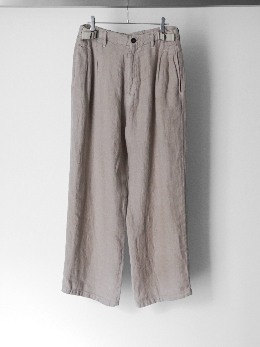 ANCELLM "BELTED LINEN TUCK SLACKS" - BEIGE