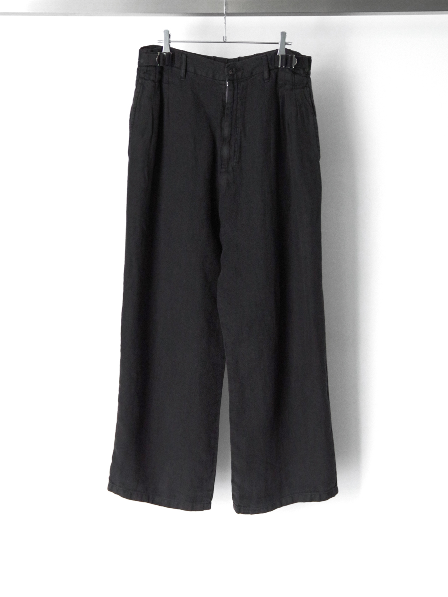 ANCELLM "BELTED LINEN TUCK SLACKS" - BLACK