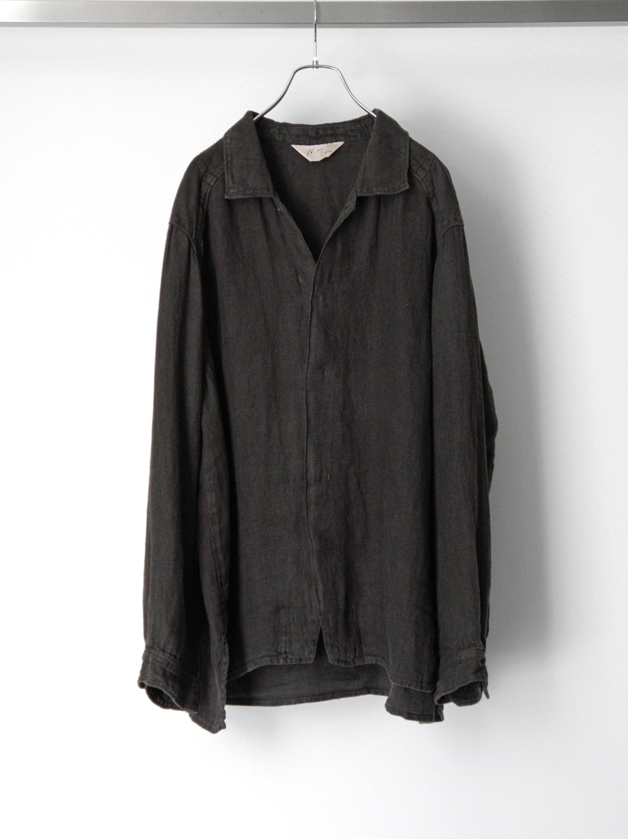ANCELLM "AGING LINEN CROSS-LINE SHIRT" - BLACK