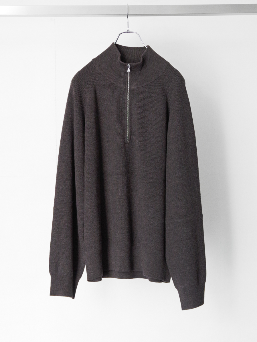 ANCELLM "120'S WOOL HALF ZIP KNIT" - MARRON