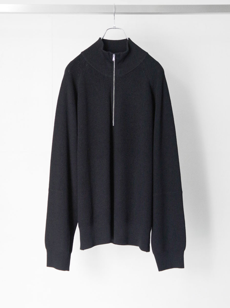 ANCELLM "120'S WOOL HALF ZIP KNIT" - BLACK