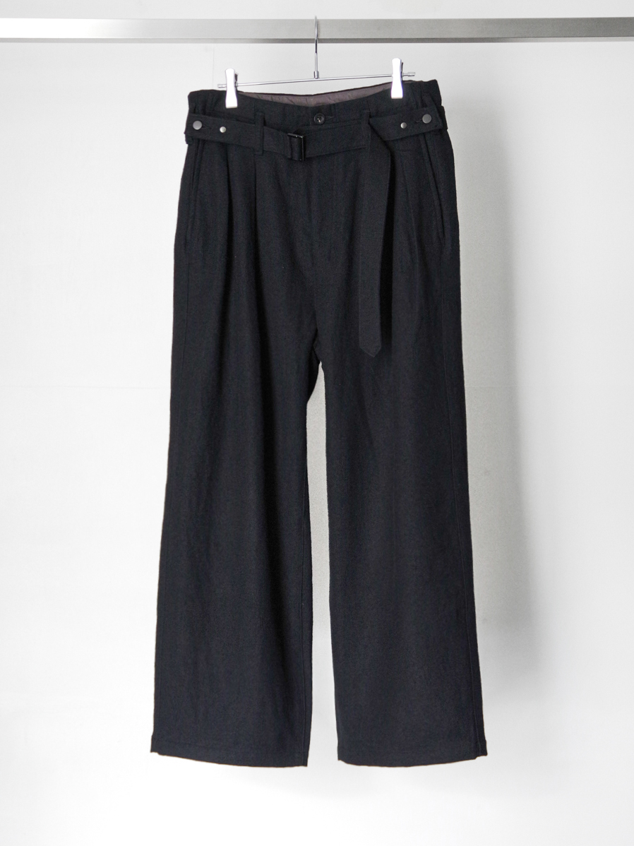 ANCELLM "WOOL BELTED WIDE SLACKS" - BLACK