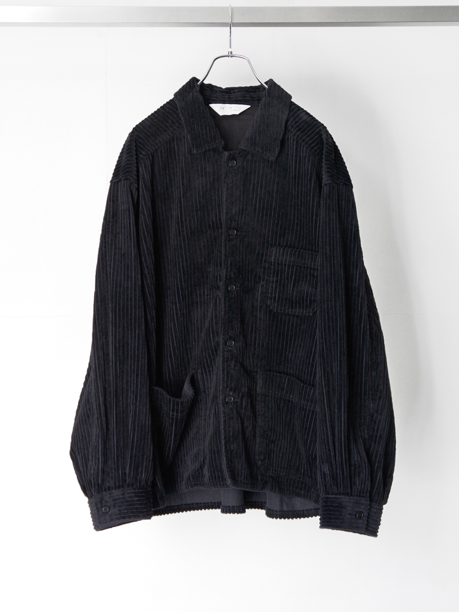 ANCELLM "CORDUROY OPEN COLLAR SHIRT" - BLACK