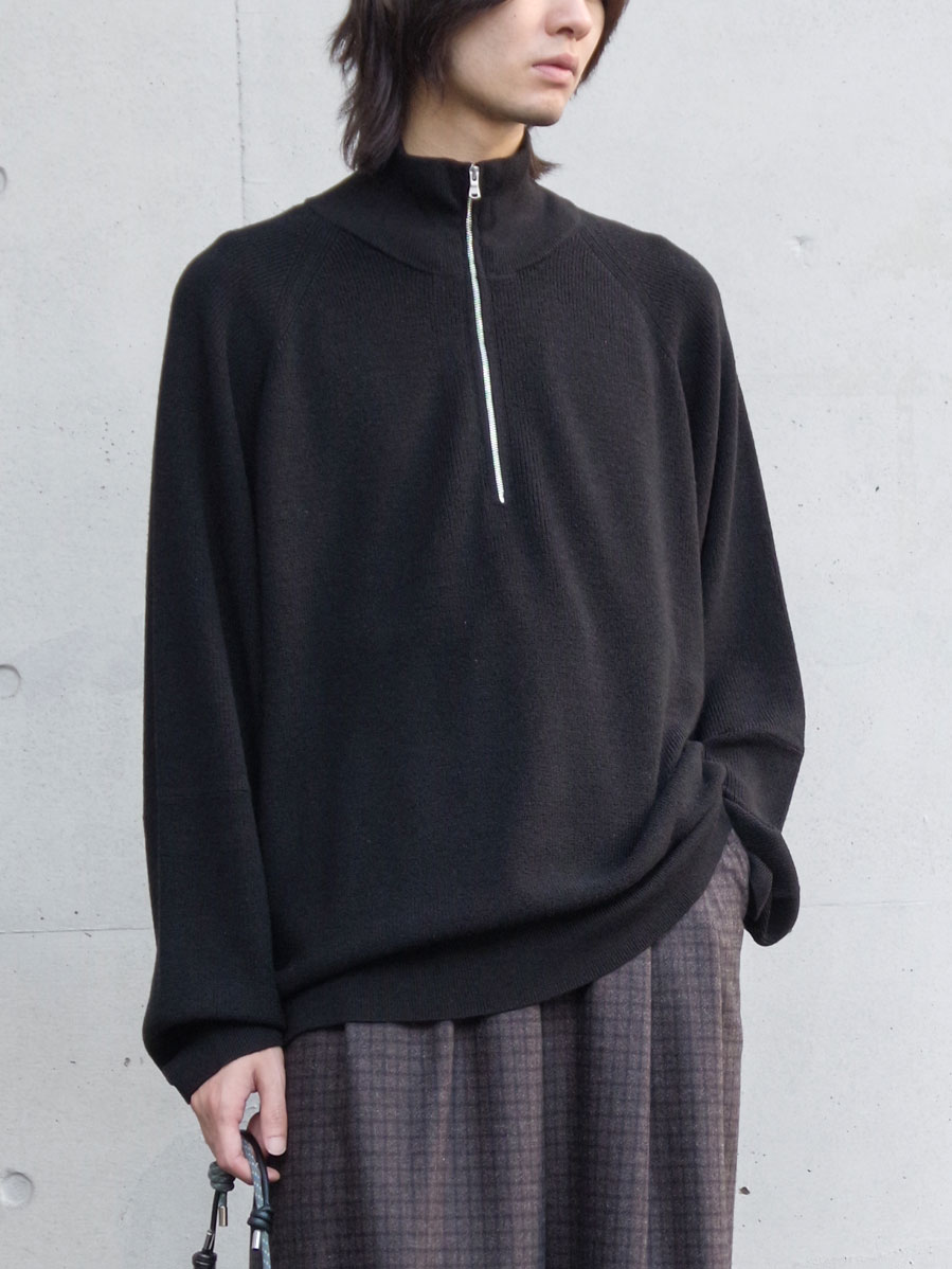 ANCELLM "120'S WOOL HALF ZIP KNIT" - BLACK