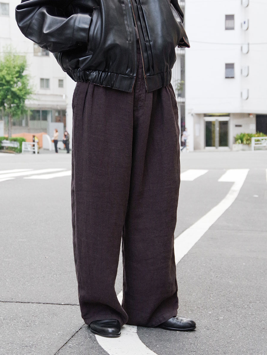 ANCELLM "BELTED LINEN TUCK SLACKS" - BROWN