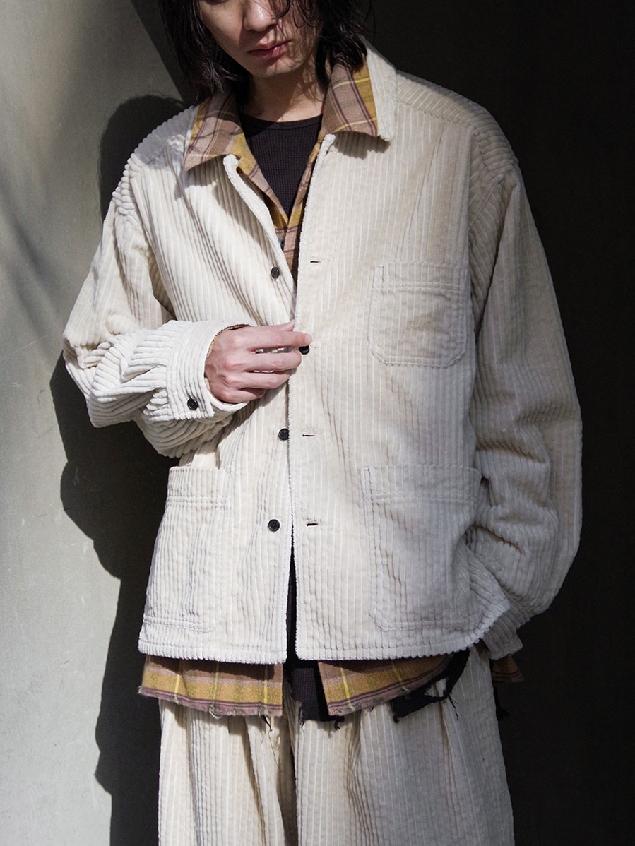 ANCELLM "CORDUROY OPEN COLLAR SHIRT" - IVORY