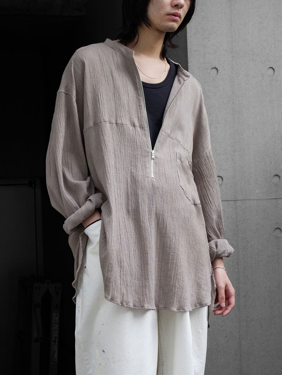 ANCELLM "CREPE HALF ZIP SHIRT" - GREIGE