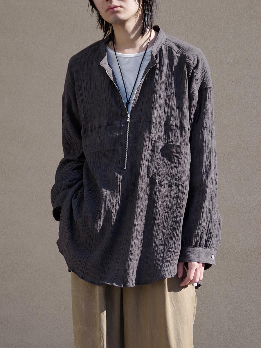 ANCELLM "CREPE HALF ZIP SHIRT" - BROWN