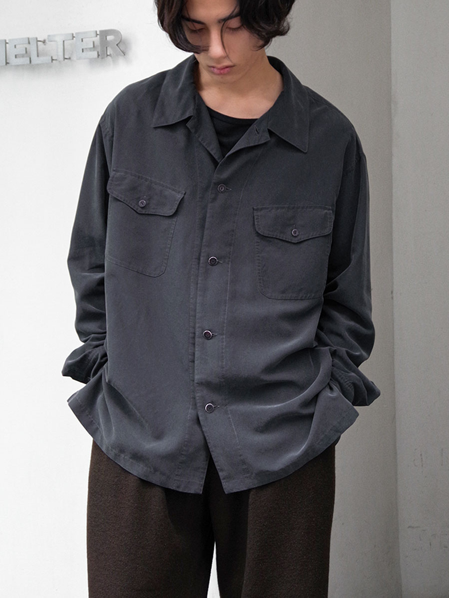 ANTHEM A "POWDERY FADE POPLIN OPEN COLLAR SHIRTS" - CARBON