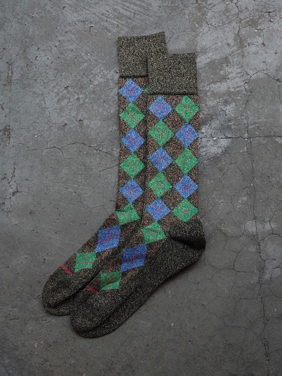 BED J.W. FORD "Argyle Glitter Long Socks" - BLUE