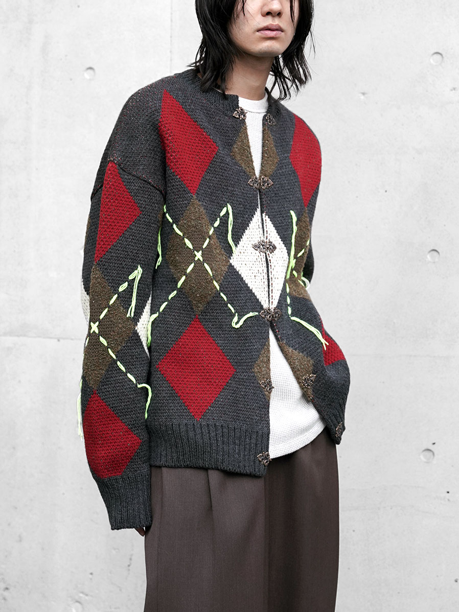 EMAM "ARGYLE KNIT CARDIGAN" - CHARCOAL GRAY