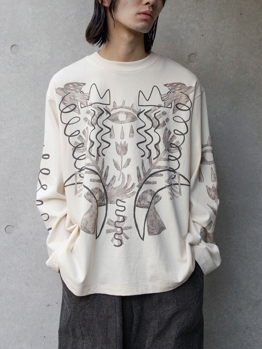 EMAM "MOTIF PRINT LONG SLEEVE TEE" - IVORY