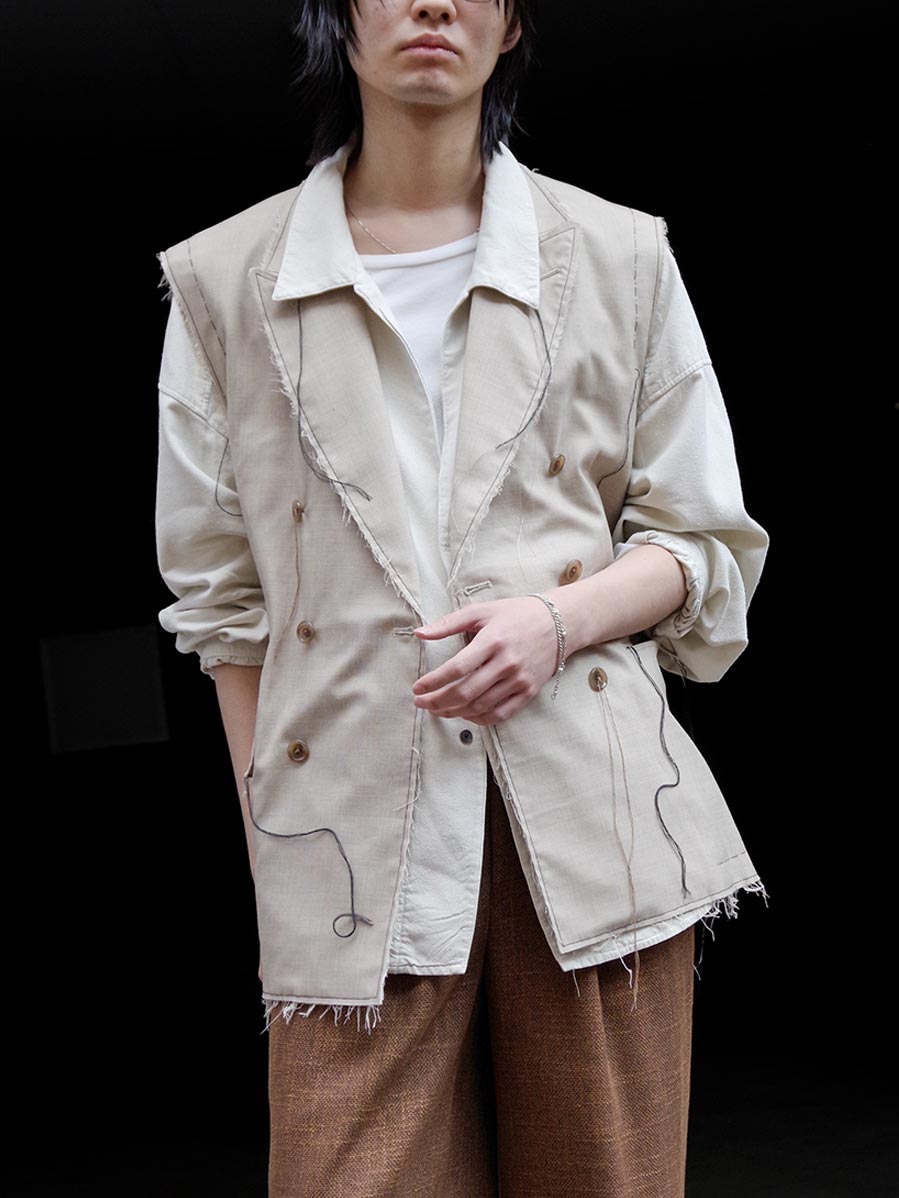 EMAM "Hand stitched cut off vest" - BEIGE