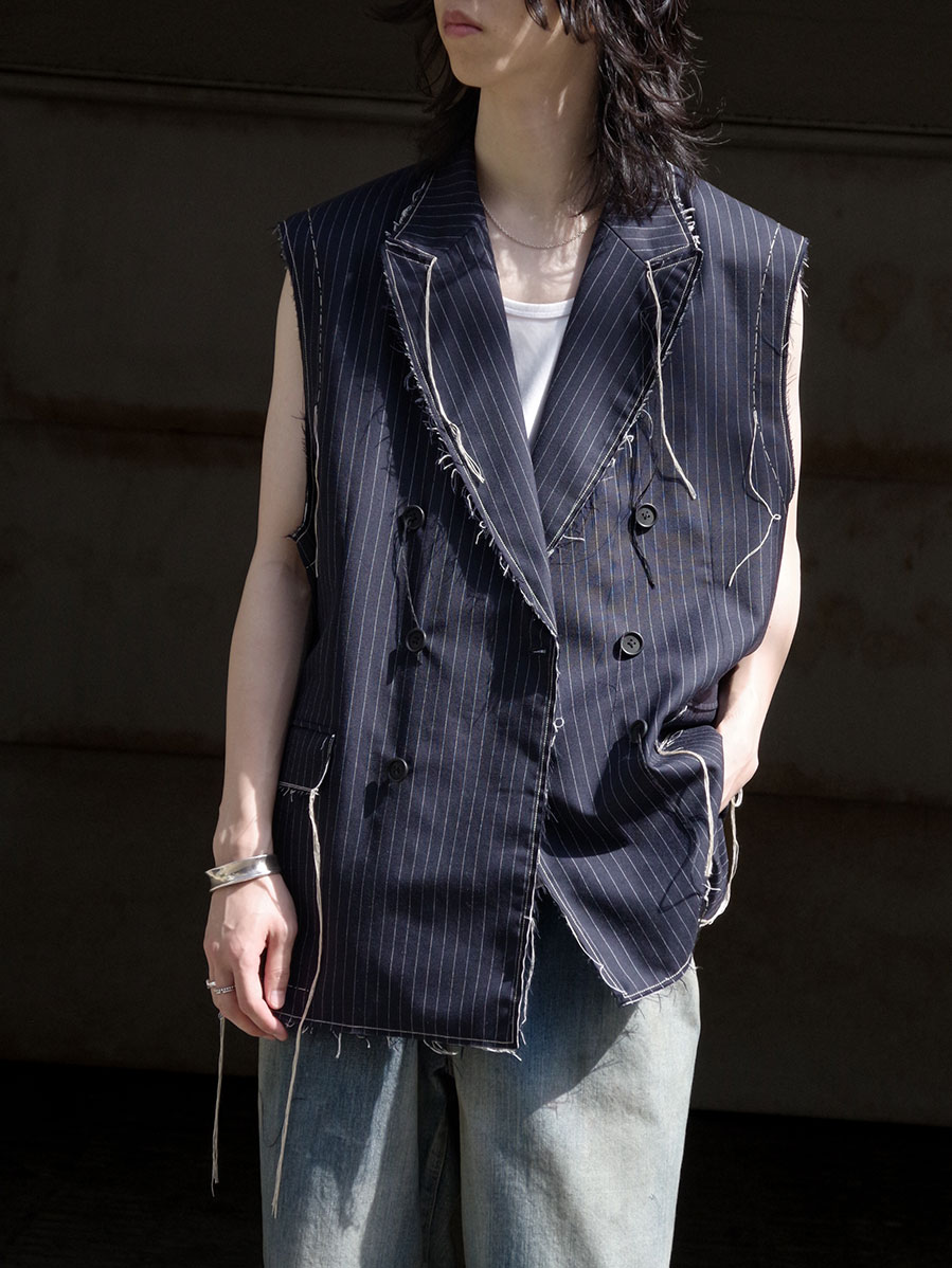 EMAM "Hand stitched cut off vest" - BLACK（DARK NAVY系）
