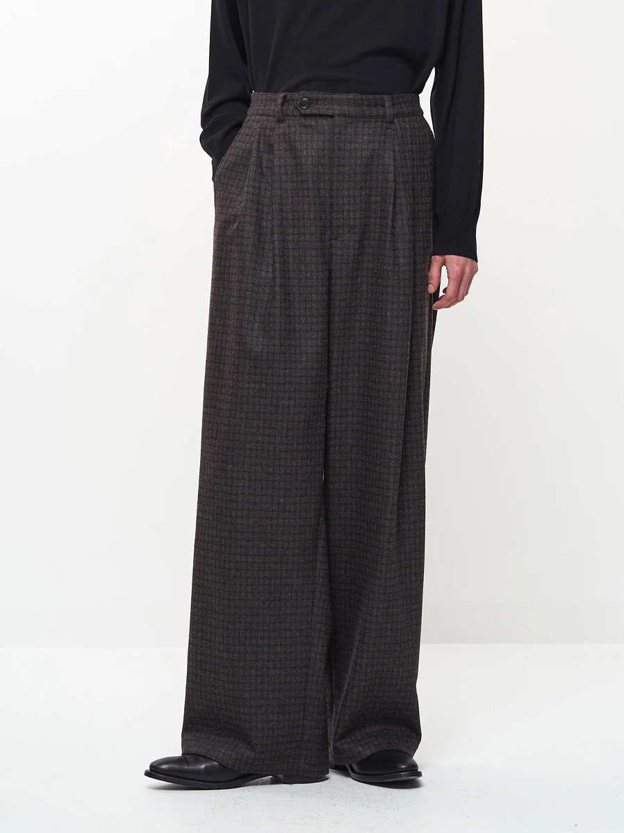 JUHA "CHECK WIDE EASY PANTS" - BROWN