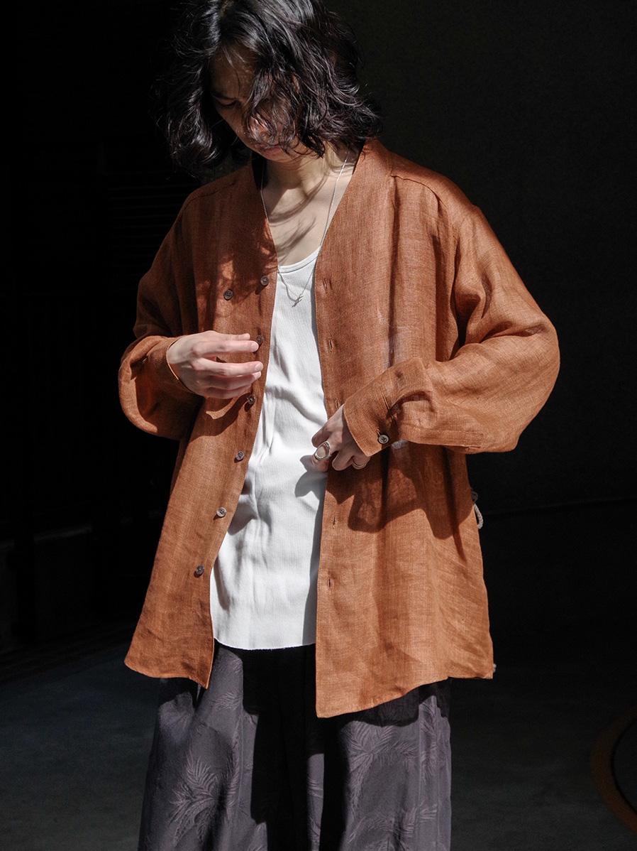 Sasquatchfabrix. "LINEN WA-NECK BIG SHIRT" - BROWN