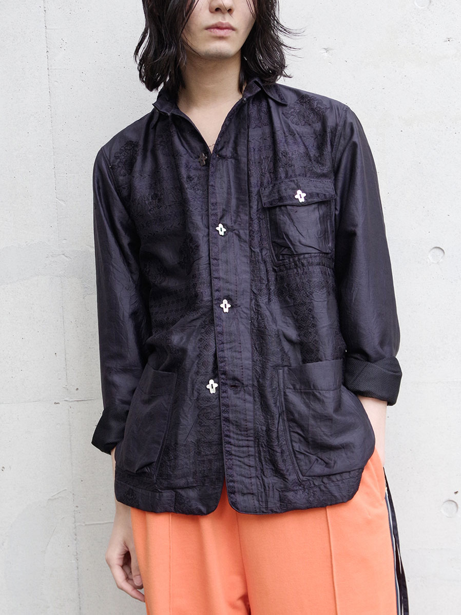 LEH "SAREE Silk Coverall Jacket" - BLACK