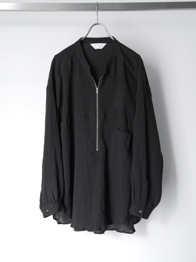 ANCELLM "CREPE HALF ZIP SHIRT" - BLACK