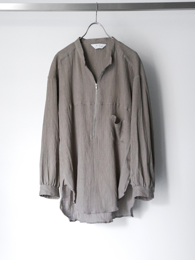 ANCELLM "CREPE HALF ZIP SHIRT" - GREIGE