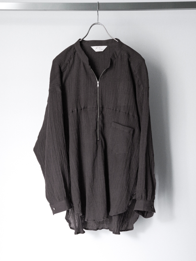 ANCELLM "CREPE HALF ZIP SHIRT" - BROWN