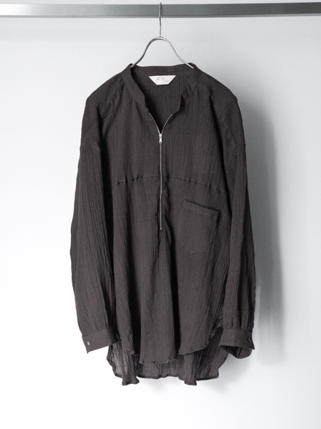 ANCELLM "CREPE HALF ZIP SHIRT" - BROWN