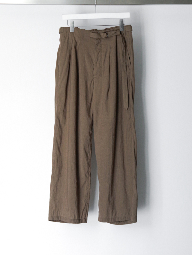 ANCELLM "LINEN POPLIN  BELT-LESS SLACKS" - BROWN