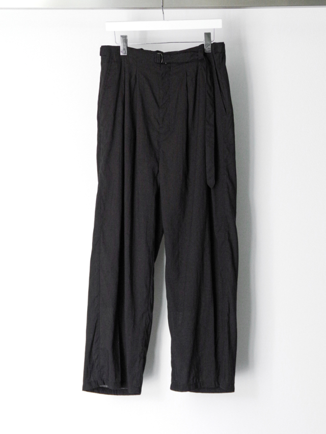 ANCELLM "LINEN POPLIN  BELT-LESS SLACKS" - BLACK