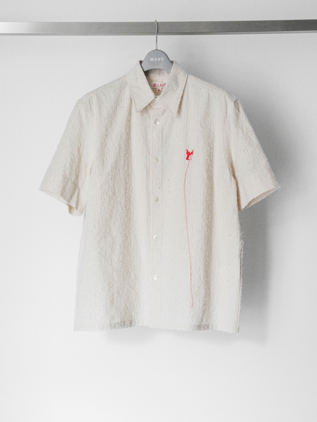 MASU "SHAGGY STRIPE HALF SLEEVE SHIRT" - ECRU