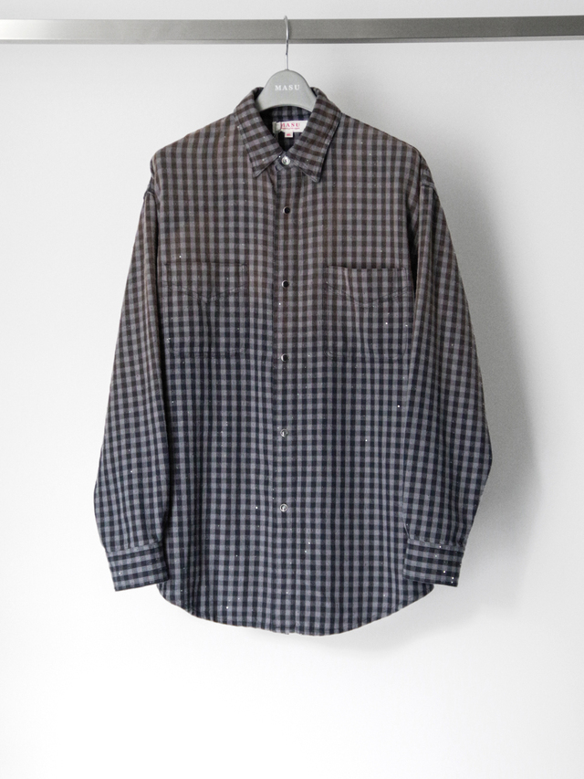 MASU "FADED SPARKLING PLAID SHIRT" - BLACK